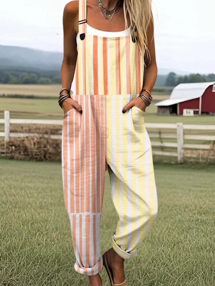 Gail - Women's Holiday Style Irregular Vertical Stripes Print Casual Wide Leg Jumpsuit