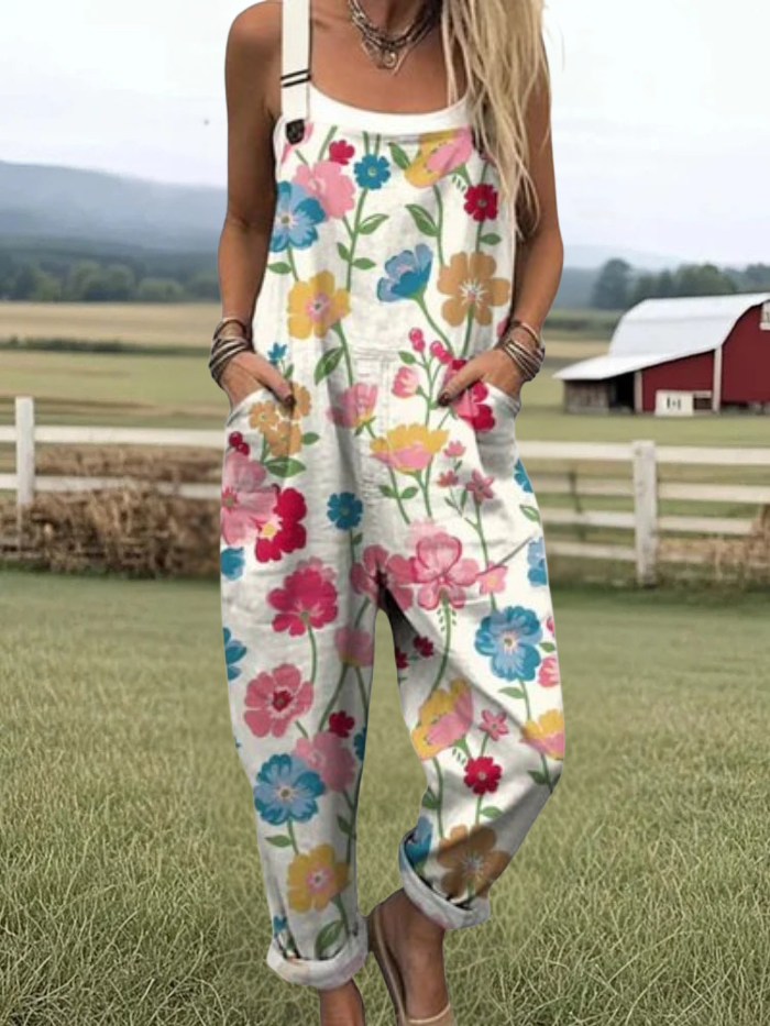 June - Women's floral print jumpsuit, casual and wide-leg