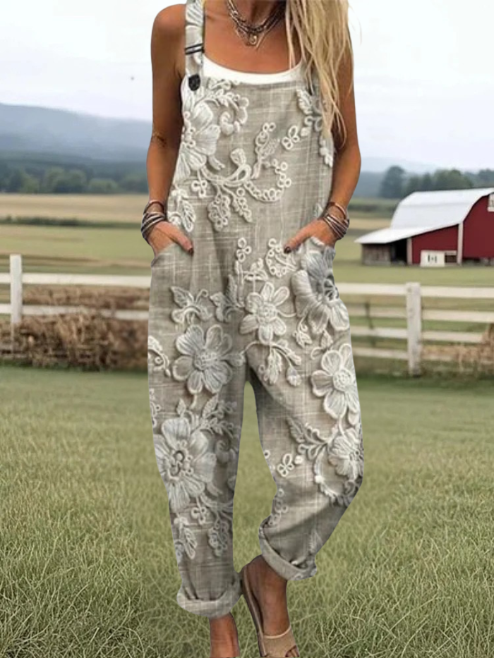 Laney - Women's jumpsuit with vintage floral pattern and art print